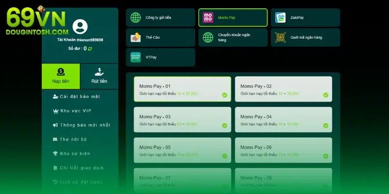 Hướng dẫn nạp tiền 69VN thuận tiện, an toàn